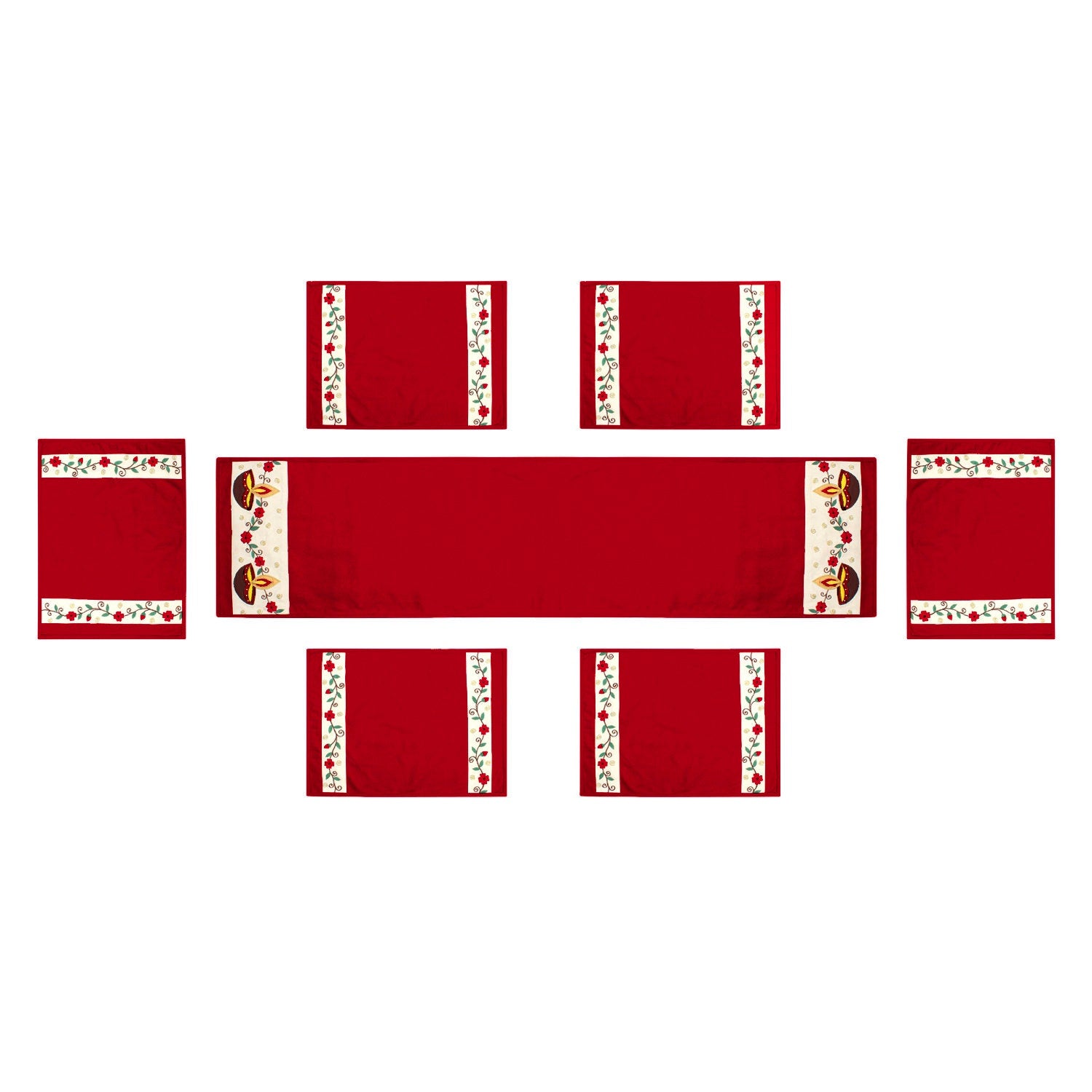 Cotton placemat & Toppers Premium tapestry cotton fabric red applique floral embroidered by Home Heart Brands(Made in India)