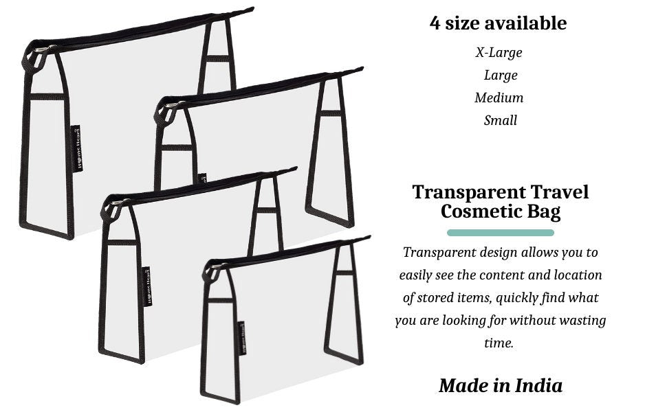 Clear Vinyl Organizer Toiletry Cosmetics Makeup Pouch Multi-purpose 4 ,3,2 pack X-Large Size 12"X7"X4" by HOME HEART Brands (Made in India)