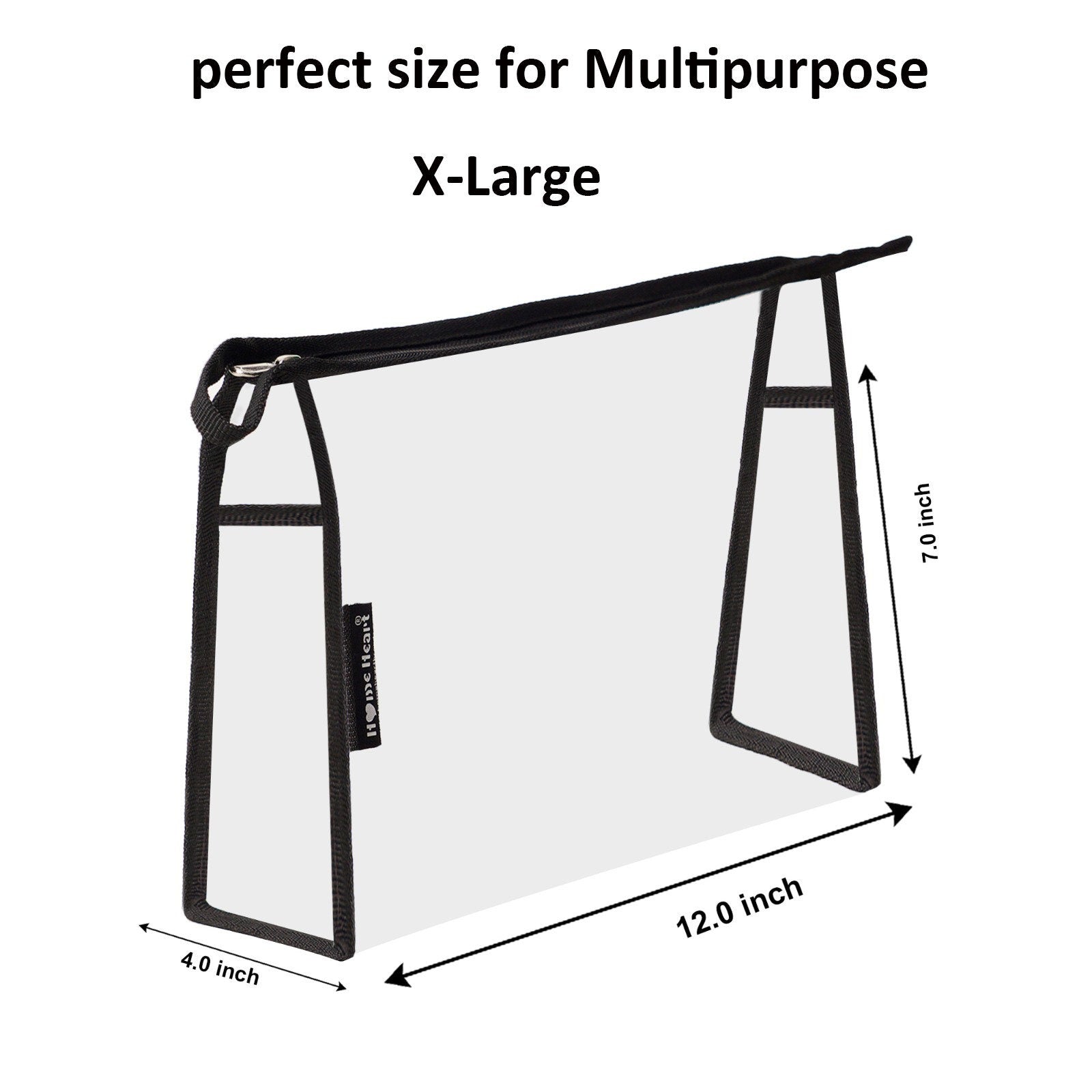 Clear Vinyl Organizer Toiletry Cosmetics Makeup Pouch Multi-purpose 4 ,3,2 pack X-Large Size 12"X7"X4" by HOME HEART Brands (Made in India)