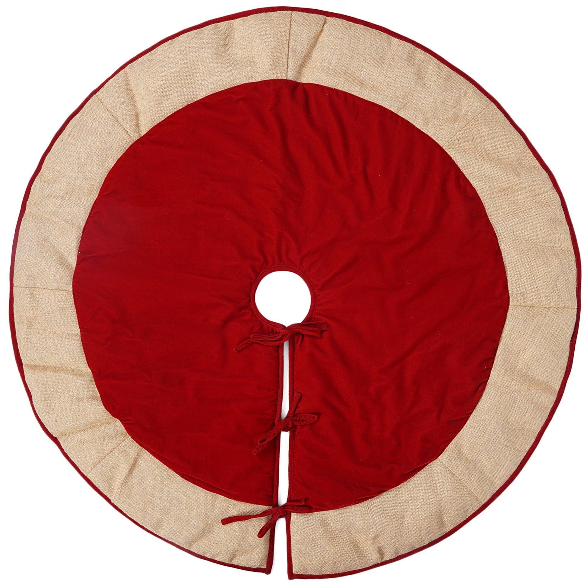 Christmas tree skirt red micro velvet with brown lurex burlap Thick Double Layer Heirloom Quality by HOME HEART Brands(Made in India)