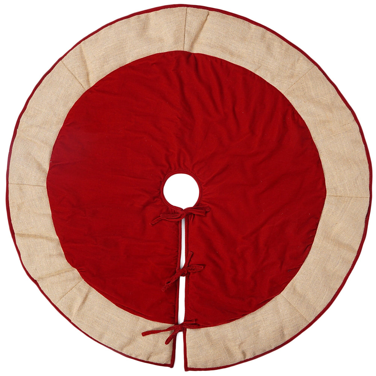 Christmas tree skirt red micro velvet with brown lurex burlap Thick Double Layer Heirloom Quality by HOME HEART Brands(Made in India)