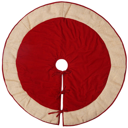 Christmas tree skirt red micro velvet with brown lurex burlap Thick Double Layer Heirloom Quality by HOME HEART Brands(Made in India)