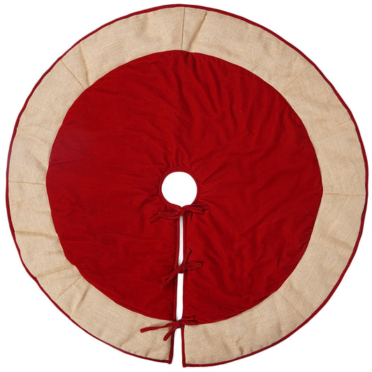 Christmas tree skirt red micro velvet with brown lurex burlap Thick Double Layer Heirloom Quality by HOME HEART Brands(Made in India)