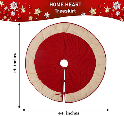 Christmas tree skirt red micro velvet with brown lurex burlap Thick Double Layer Heirloom Quality by HOME HEART Brands(Made in India)