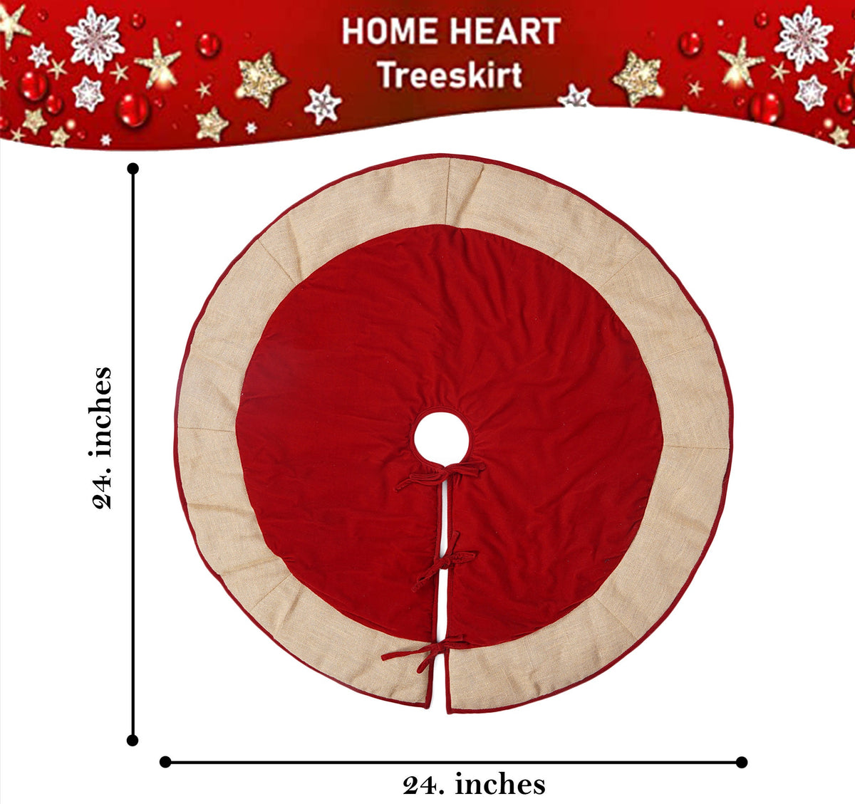 Christmas tree skirt red micro velvet with brown lurex burlap Thick Double Layer Heirloom Quality by HOME HEART Brands(Made in India)