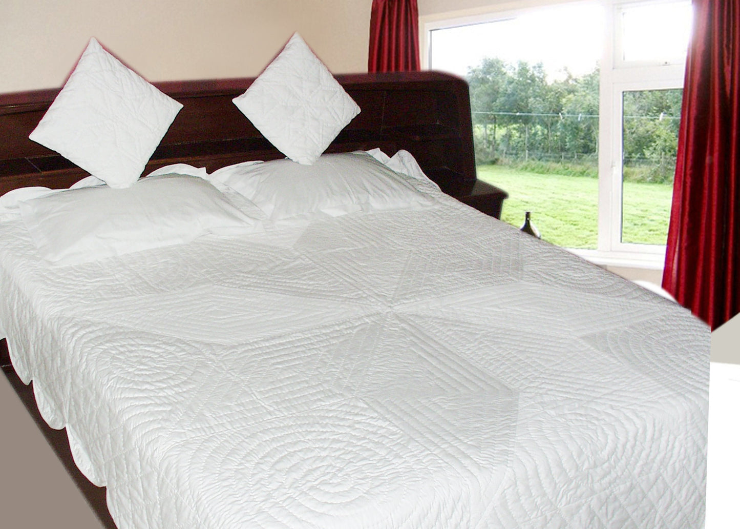 Victorian Lone Star Hand Quilted Patchwork Design off white calico Fabric bedspread quilts  by HOME HEART Brands