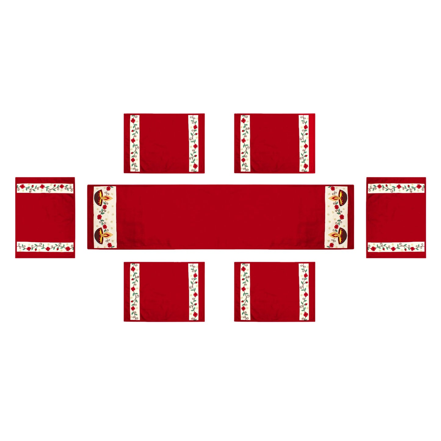 Table runner Toppers duck cotton Premium tapestry fabric Anokhi diyas red offwhite applique embroidered by Home Heart Brands(Made in India)