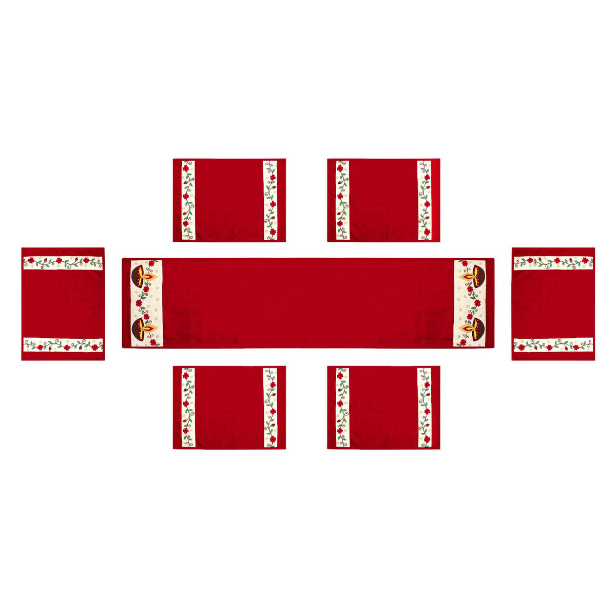 Table runner Toppers duck cotton Premium tapestry fabric Anokhi diyas red offwhite applique embroidered by Home Heart Brands(Made in India)