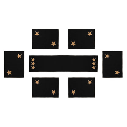 Cotton placemat & Toppers Premium tapestry cotton fabric black with beige star applique embroidered by Home Heart Brands(Made in India)