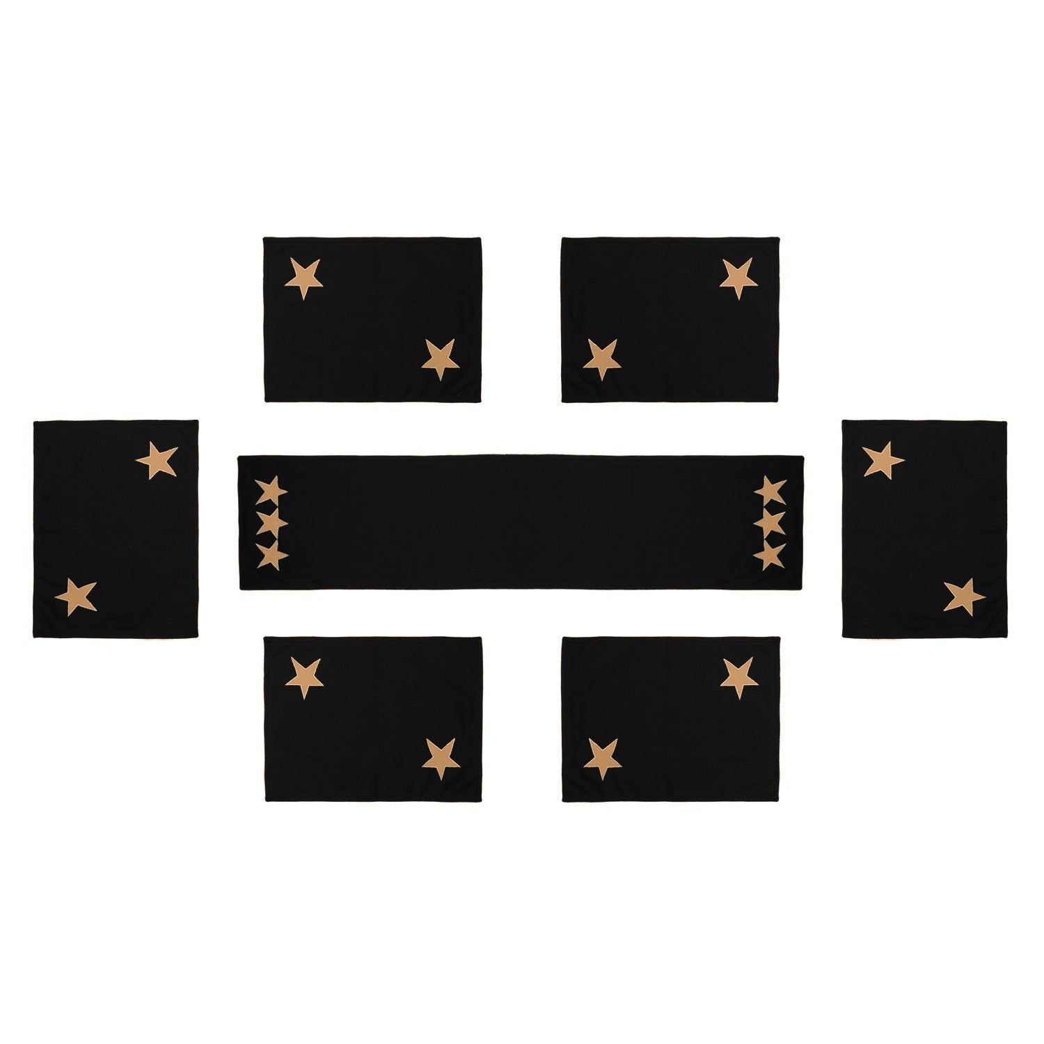 Cotton placemat & Toppers Premium tapestry cotton fabric black with beige star applique embroidered by Home Heart Brands(Made in India)