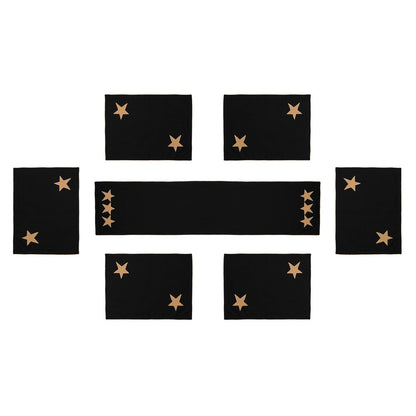 Cotton placemat & Toppers Premium tapestry cotton fabric black with beige star applique embroidered by Home Heart Brands(Made in India)