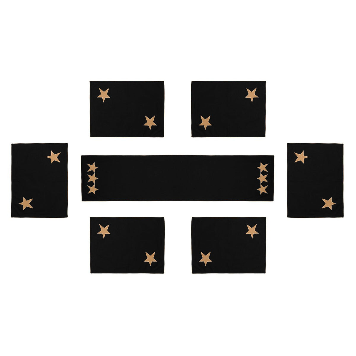 Cotton placemat & Toppers Premium tapestry cotton fabric black with beige star applique embroidered by Home Heart Brands(Made in India)