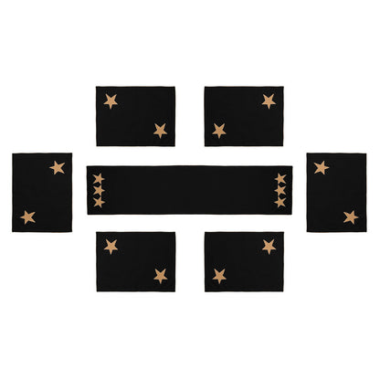 Cotton placemat & Toppers Premium tapestry cotton fabric black with beige star applique embroidered by Home Heart Brands(Made in India)