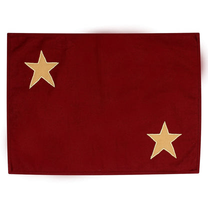 Cotton placemat & Toppers Premium tapestry cotton fabric dark red with beige star applique embroidered by Home Heart Brands(Made in India)
