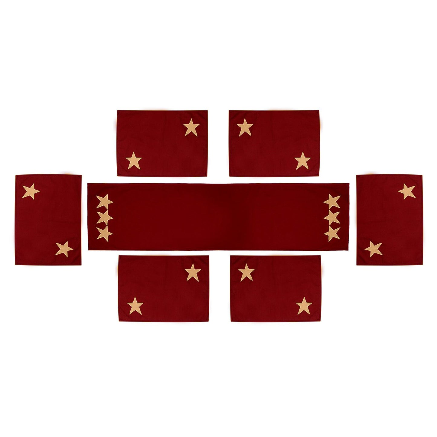 Cotton placemat & Toppers Premium tapestry cotton fabric dark red with beige star applique embroidered by Home Heart Brands(Made in India)
