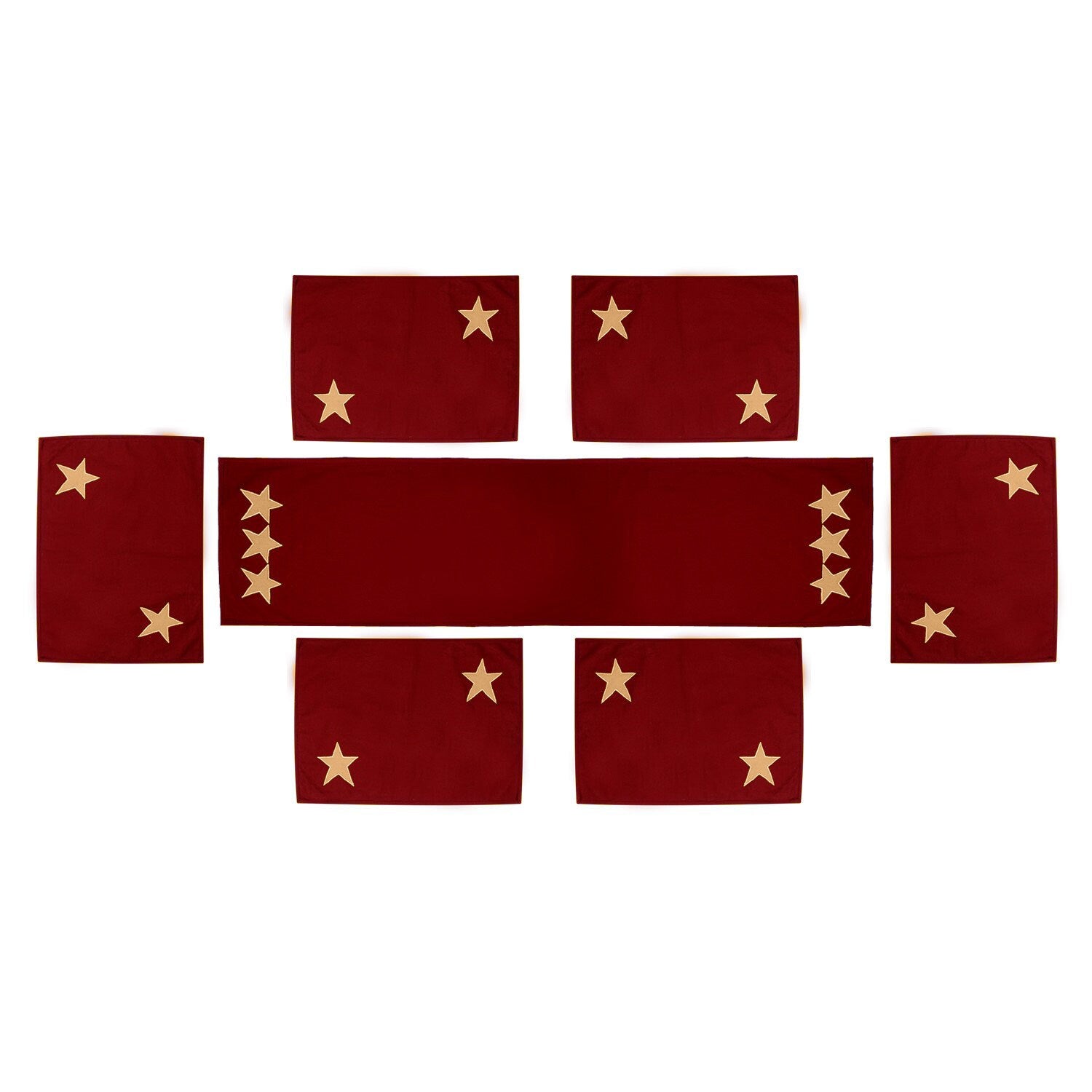 Cotton placemat & Toppers Premium tapestry cotton fabric dark red with beige star applique embroidered by Home Heart Brands(Made in India)