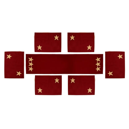 Cotton placemat & Toppers Premium tapestry cotton fabric dark red with beige star applique embroidered by Home Heart Brands(Made in India)