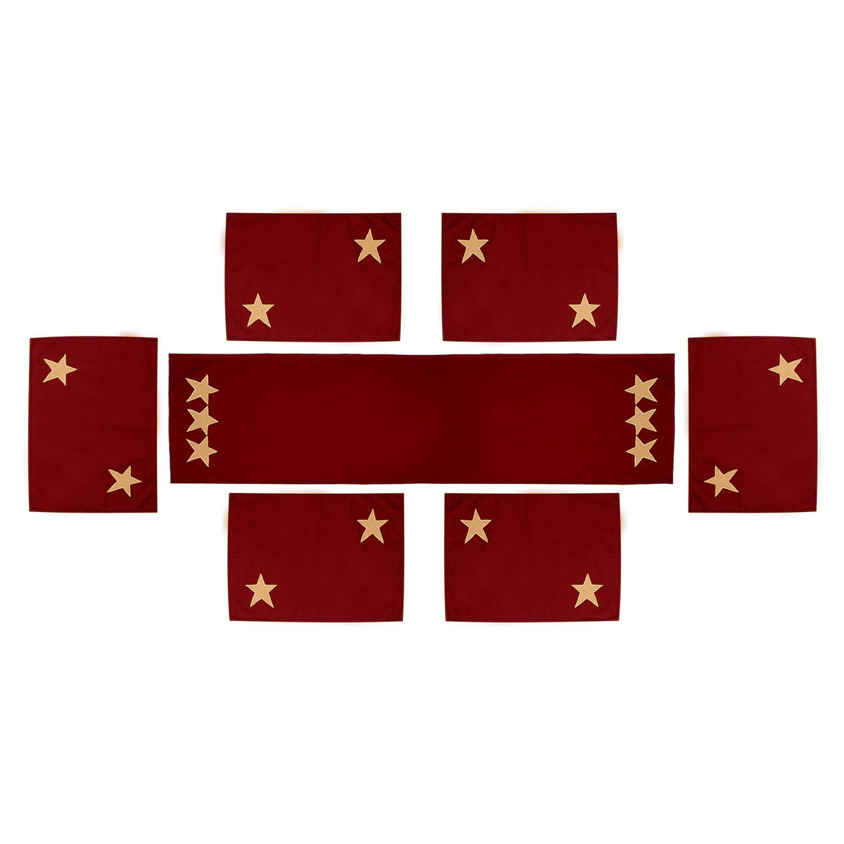 Cotton placemat & Toppers Premium tapestry cotton fabric dark red with beige star applique embroidered by Home Heart Brands(Made in India)