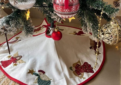 Christmas tree skirt Cotton Sturdy ivory Duck Fabric & multi colour Angel Applique style by HOME HEART Brands