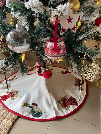 Christmas tree skirt Cotton Sturdy ivory Duck Fabric & multi colour Angel Applique style by HOME HEART Brands