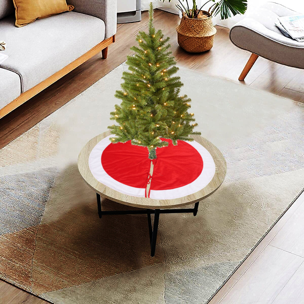 Christmas tree skirt Santa Claus dressed red white micro velvet Thick Double Layer by HOME HEART Brands ( Made in India)