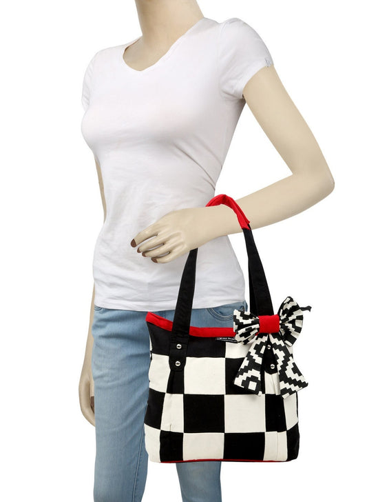 Hand bag Duck cotton canvas patchwork bag hand crafted bow best FAITH shoulder bag by HOME HEART Brands(Made in India)