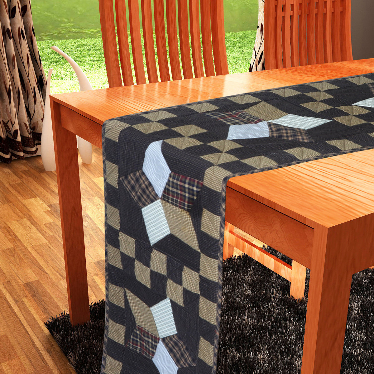 Quilted patchwork Table Runner & Toppers Blazing Country star plaid by HOME HEART Brands(Made India)