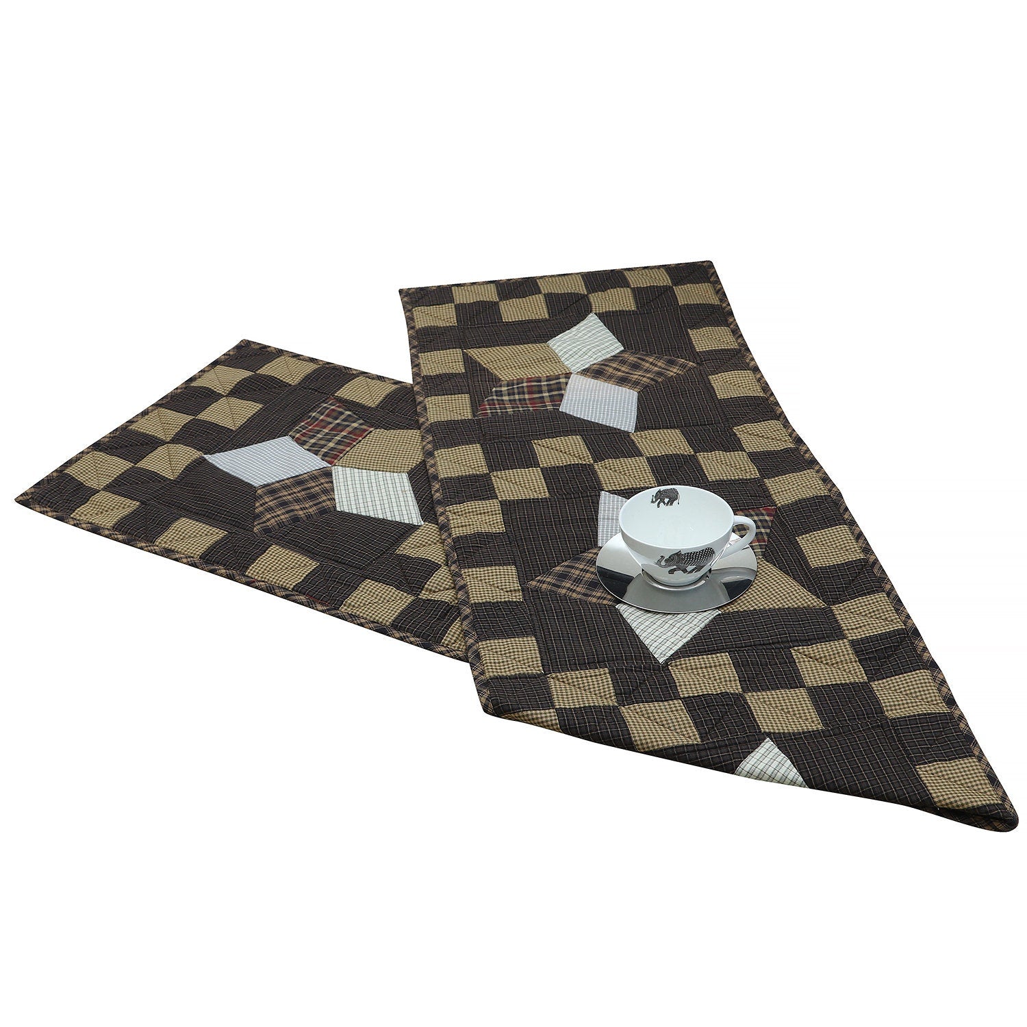 Quilted patchwork Table Runner & Toppers Blazing Country star plaid by HOME HEART Brands(Made India)