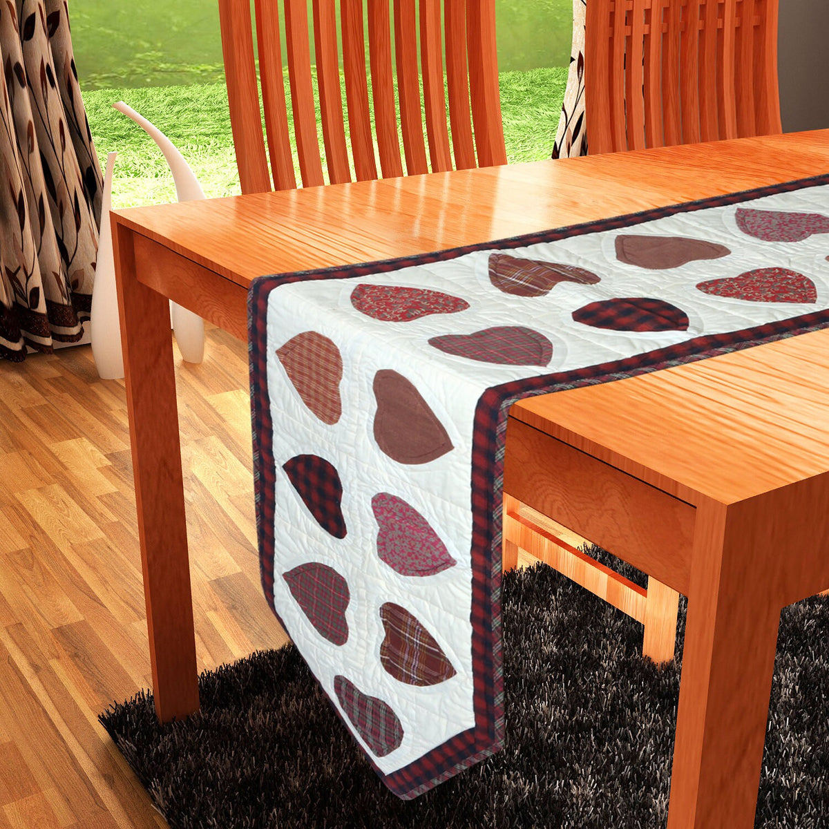 Valentine's Day quilted patchwork Table Runners & Toppers Hearts multi calico plaid and print fabric by HOME HEART Brands( Made in India)