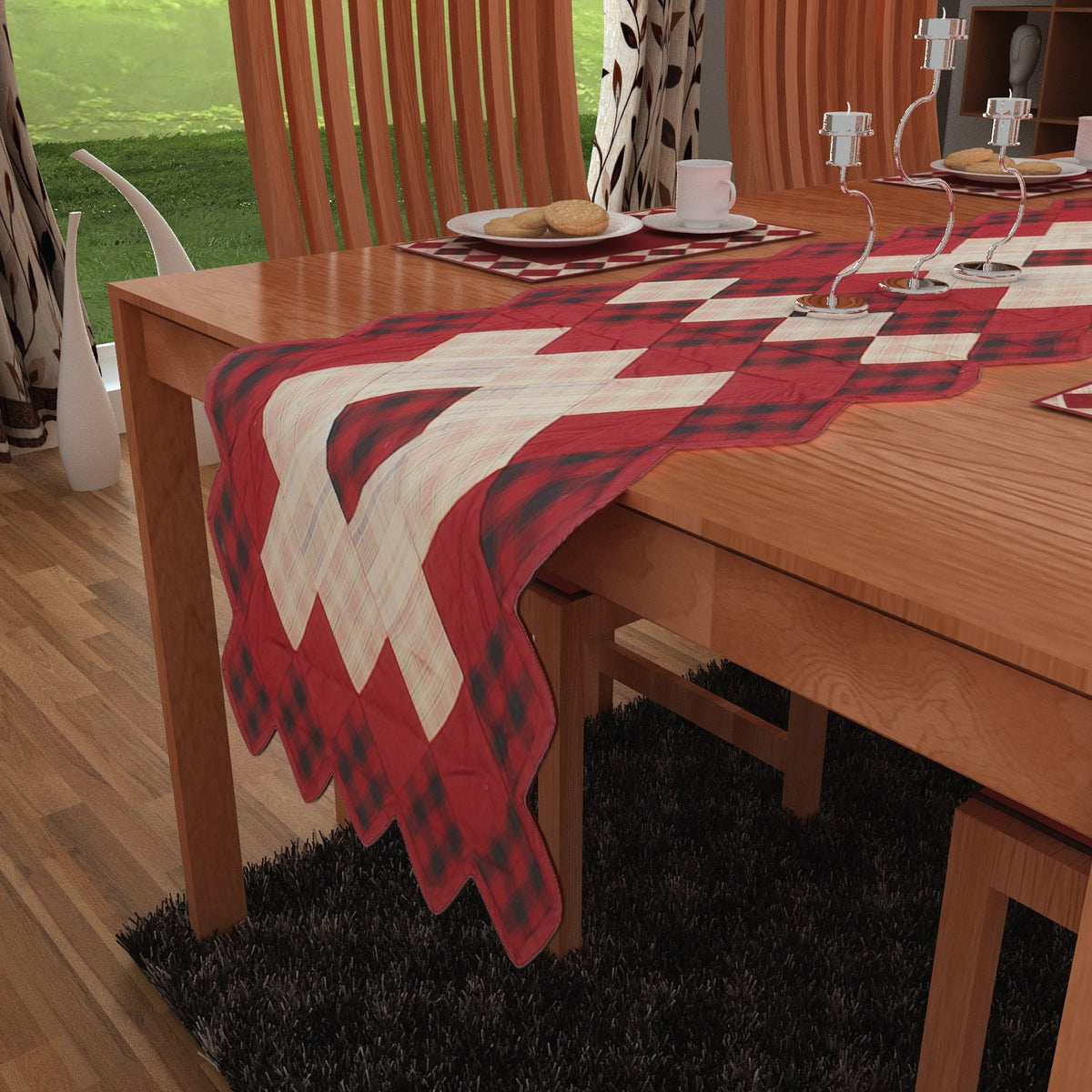 Quilted Table Runner & Toppers Around the world Country plaid 14"x72" patchwork by HOME HEART Brands(Made in India)