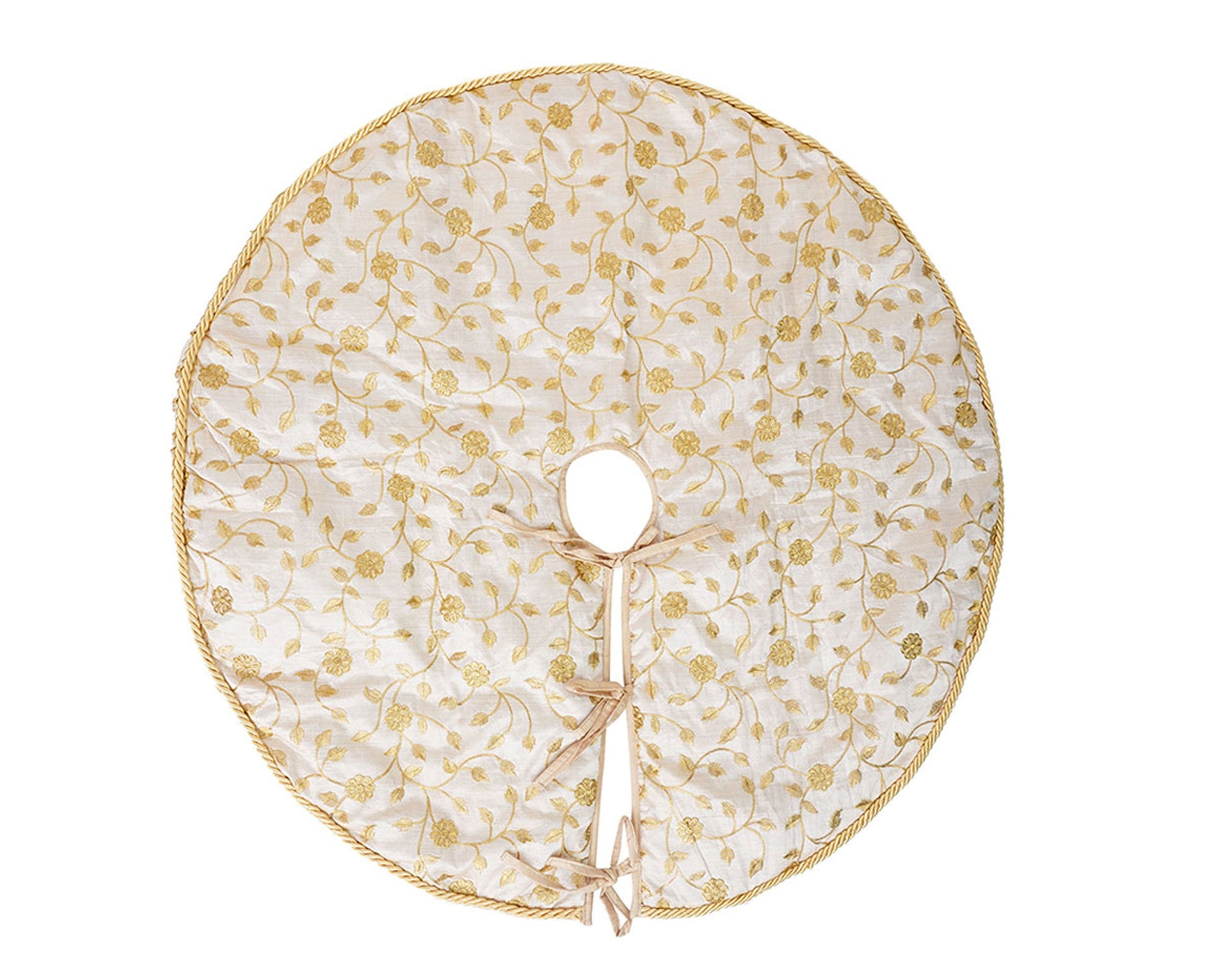 Christmas tree skirt 36" round Serenity Gold Embroidered jacquard fabric Thick Double Layer by HOME HEART Brands