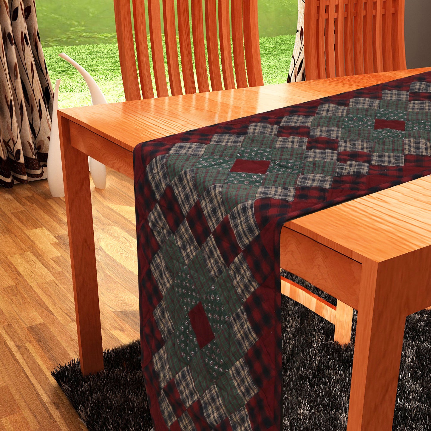 Quilted Table Runner & Toppers patchwork winter berry country  plaid, calico print by HOME HEART Brands( made in INDIA)