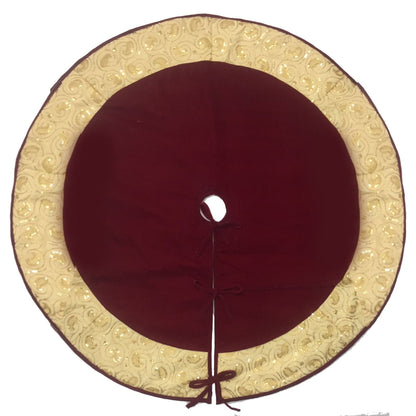 Christmas tree skirt micro dark red Velvet fabric and embroidered on it. Thick Double Layer quilted by HOME HEART Brands