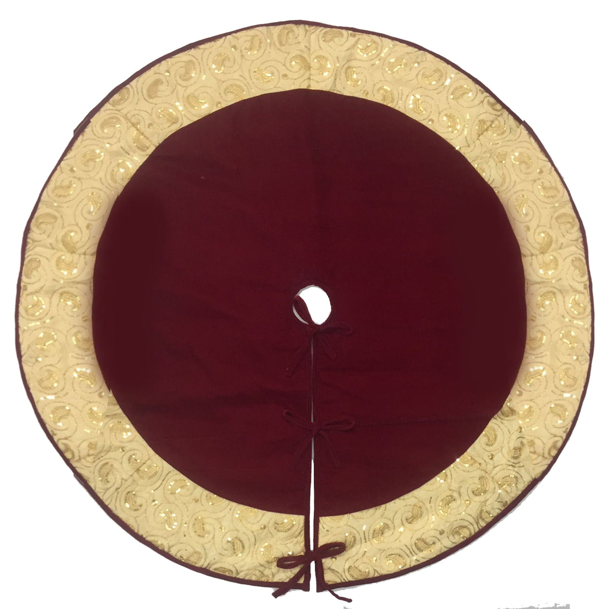 Christmas tree skirt micro dark red Velvet fabric and embroidered on it. Thick Double Layer quilted by HOME HEART Brands