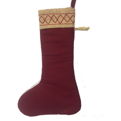 Christmas stocking red velvet & brown lurex jute Christmas decorations Handmade heirloom by HOME HEART Brands(Made in India)