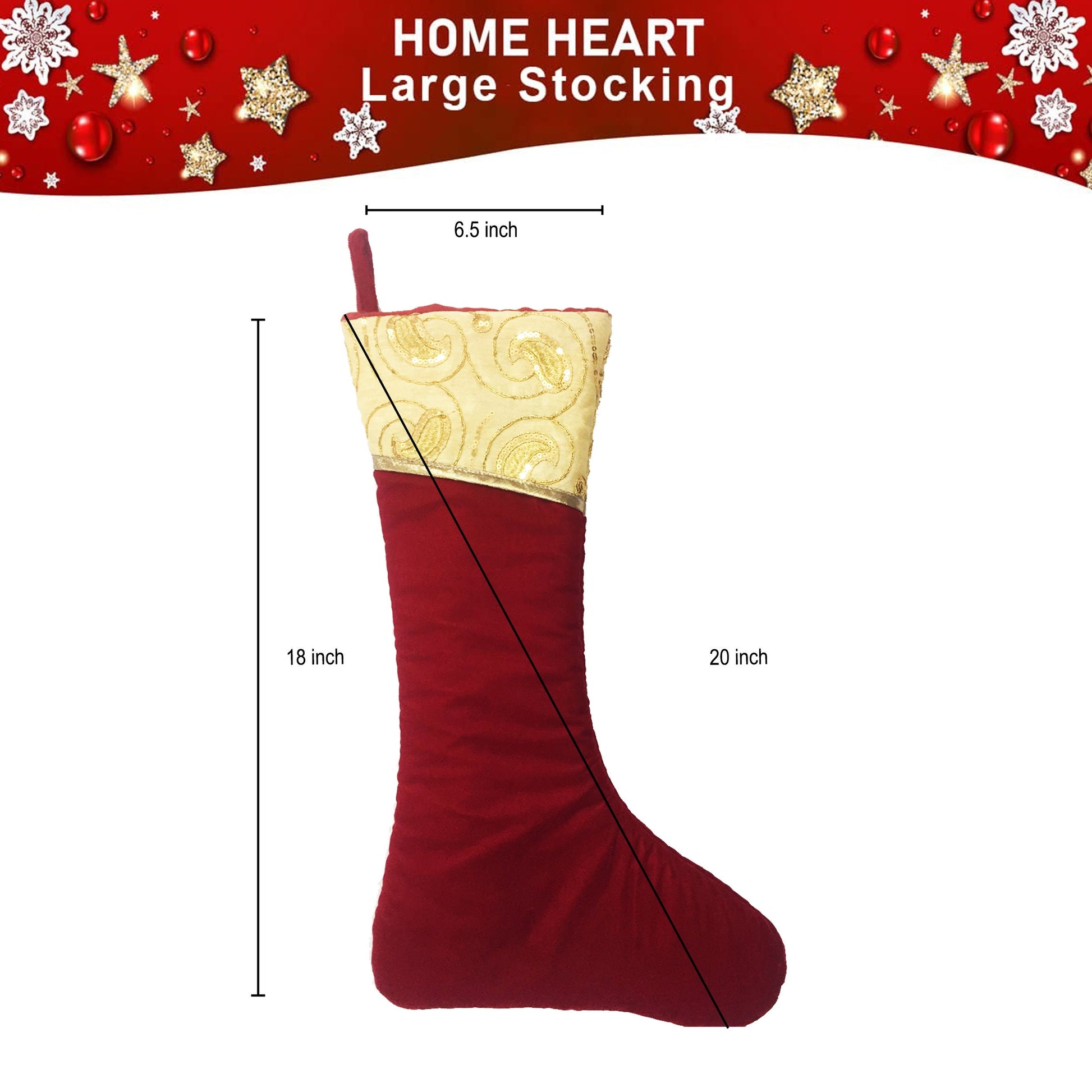 Christmas stocking red velvet & cream embroidered cuff Christmas decorations Handmade heirloom by HOME HEART Brands(Made in India)