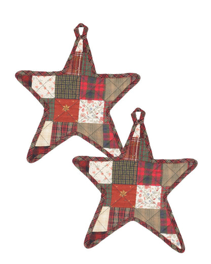 Quilted Trivet/Pot Holder/Table topper/ Christmas mix plaid print American star 10"x10" Patchwork by HOME HEART Brands ( Made in India)