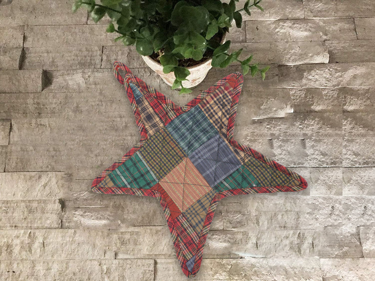 Quilted Trivet/Pot Holder/Table topper/ Lincoln mix plaid print American star 10"x10" Patchwork by HOME HEART Brands ( Made in India)