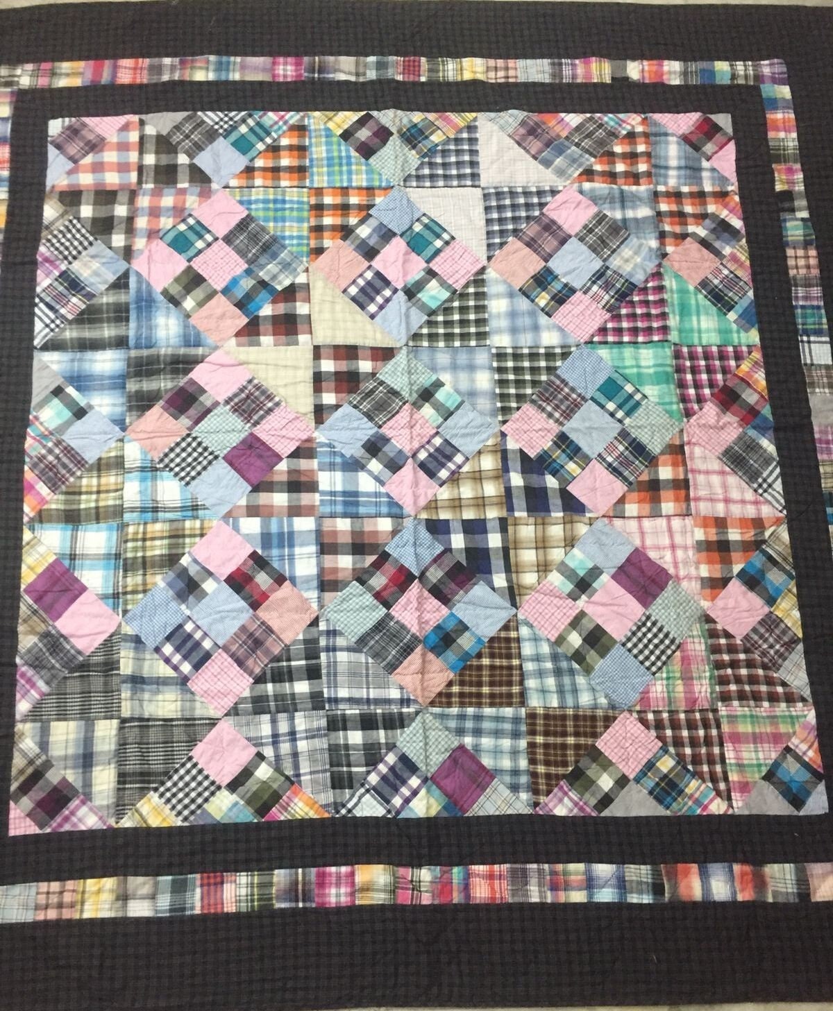 Hand Quilted bedspread Quilt full size 84"x84" nine patch Primitive Country Patchwork Design Mix Plaid Fabric by HOME HEART Brands
