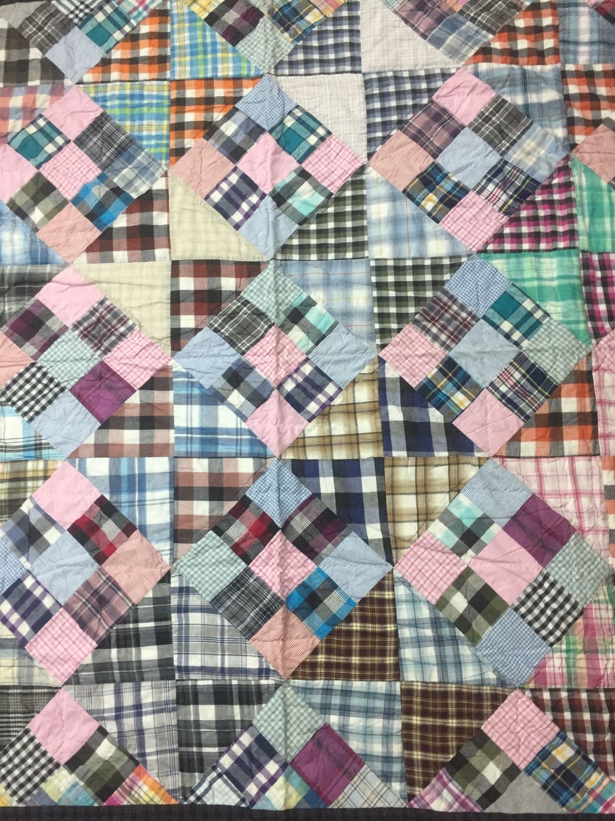 Hand Quilted bedspread Quilt full size 84"x84" nine patch Primitive Country Patchwork Design Mix Plaid Fabric by HOME HEART Brands