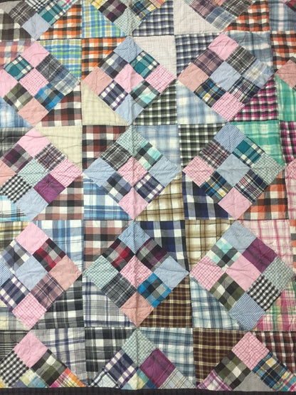 Hand Quilted bedspread Quilt full size 84"x84" nine patch Primitive Country Patchwork Design Mix Plaid Fabric by HOME HEART Brands