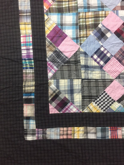 Hand Quilted bedspread Quilt full size 84"x84" nine patch Primitive Country Patchwork Design Mix Plaid Fabric by HOME HEART Brands