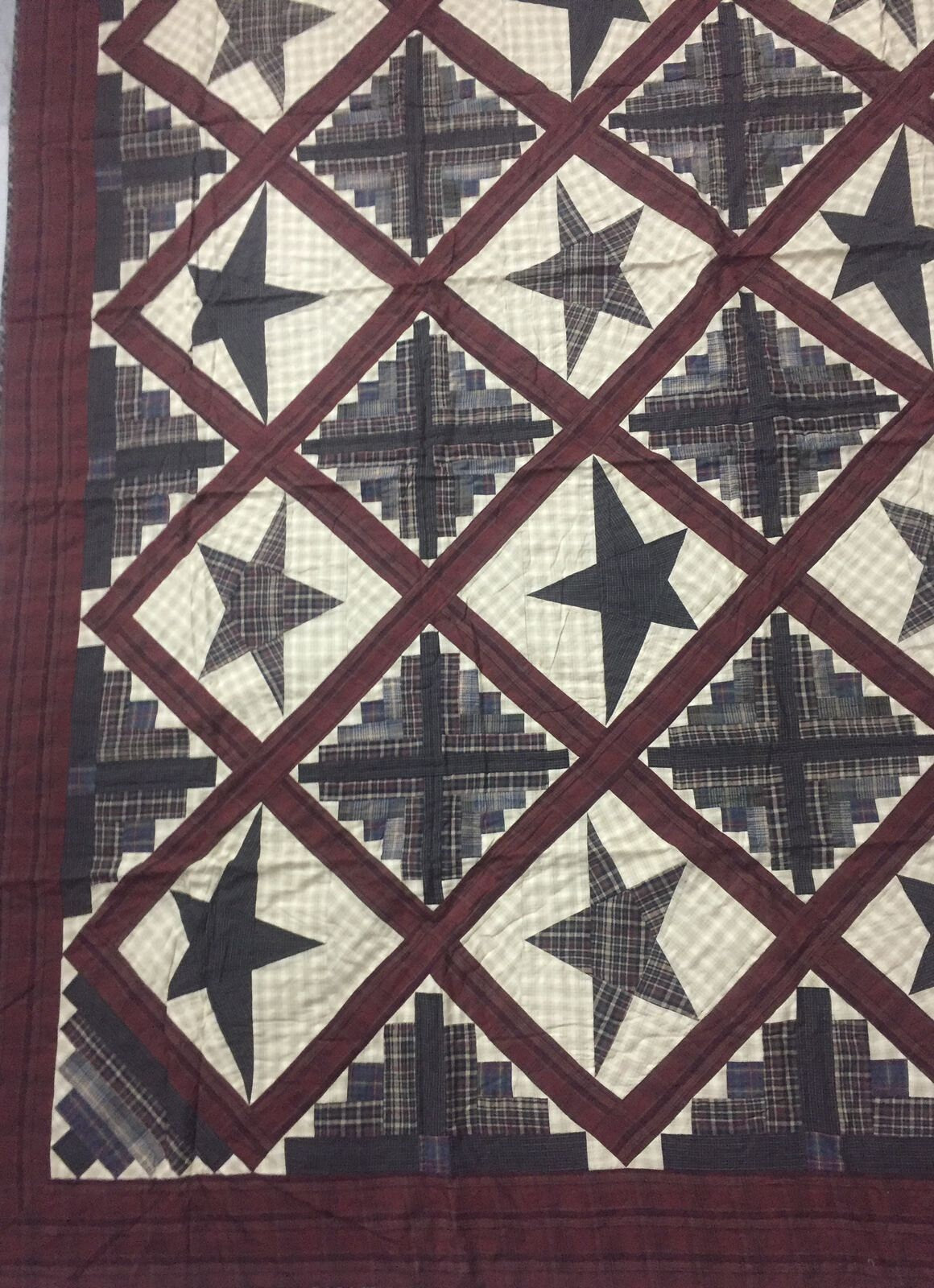 Hand Quilted King Size Cabin Star Quilt - Country Patchwork Bedspread (110x110)