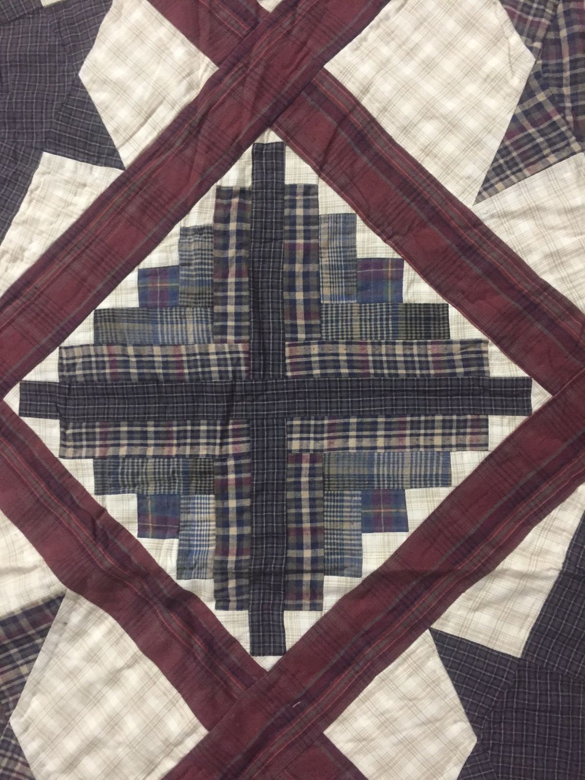 Hand Quilted King Size Cabin Star Quilt - Country Patchwork Bedspread (110x110)