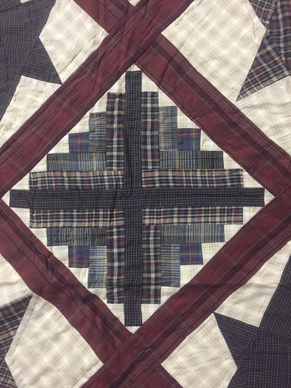 Hand Quilted King Size Cabin Star Quilt - Country Patchwork Bedspread (110x110)