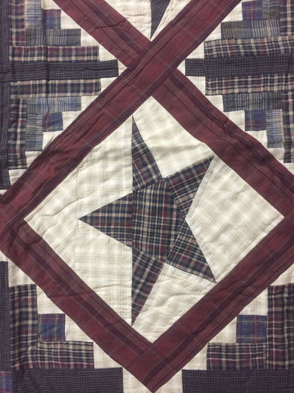 Hand Quilted King Size Cabin Star Quilt - Country Patchwork Bedspread (110x110)
