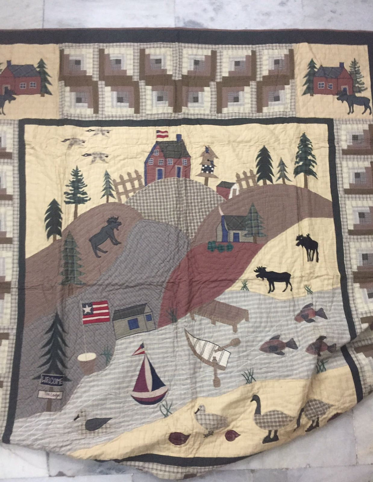 Hand Quilted bedspread full quilt 84"x94" size embroidered heirloom quality The lodge country plaid patchwork Design by HOME HEART Brands
