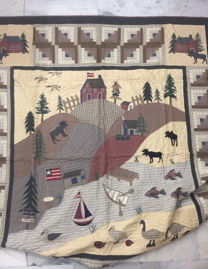 Hand Quilted bedspread full quilt 84"x94" size embroidered heirloom quality The lodge country plaid patchwork Design by HOME HEART Brands