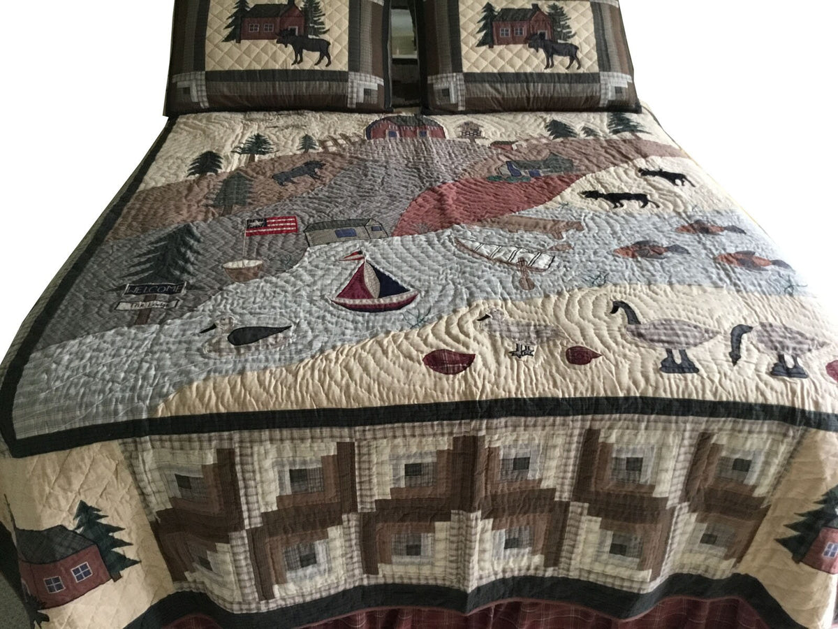 Hand Quilted bedspread full quilt 84"x94" size embroidered heirloom quality The lodge country plaid patchwork Design by HOME HEART Brands
