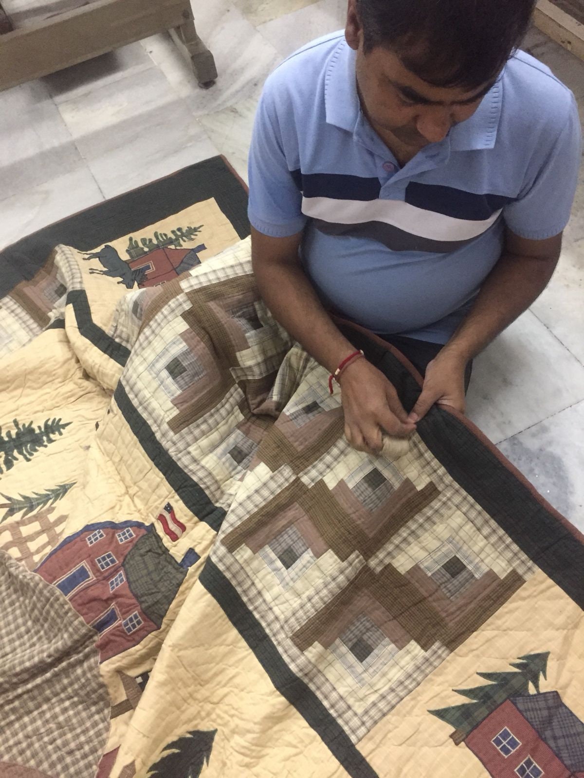 Hand Quilted bedspread full quilt 84"x94" size embroidered heirloom quality The lodge country plaid patchwork Design by HOME HEART Brands